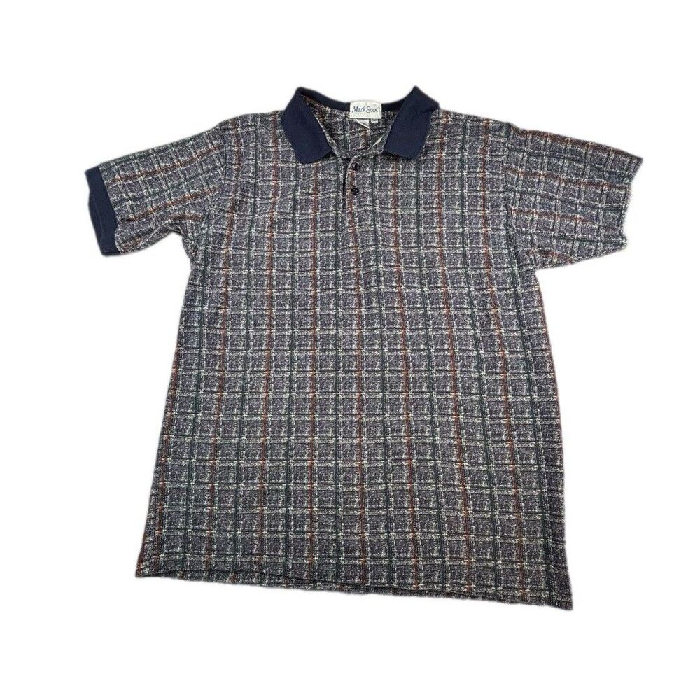 Mark Scot Golf Polo Size L Unique Design Blue Red Gray Vintage